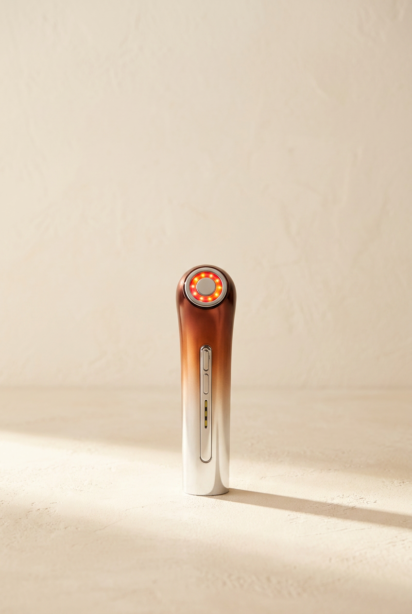 The Aura, a copper-to-silver gradient handheld light and microcurrent wand